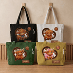 Personalized Highland Cow Large Capacity Corduroy Tote Bag with Name Daily Use Birthday Chirstmas Gift for Women 1