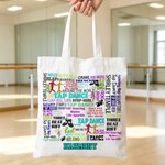 Personalised Colourful Print Tap Dance Word Cloud Large Capacity Canvas Tote Bag with Name Birthday Recital Gift for Tap Dancers Teachers 1