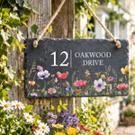 Cartello da giardino personalizzato in pietra naturale con motivi floreali ad acquerello, numero civico e indirizzo: decorazione per la casa, regalo per l'inaugurazione della nuova casa o per le festività, ideale per gli amanti del giardinaggio 5