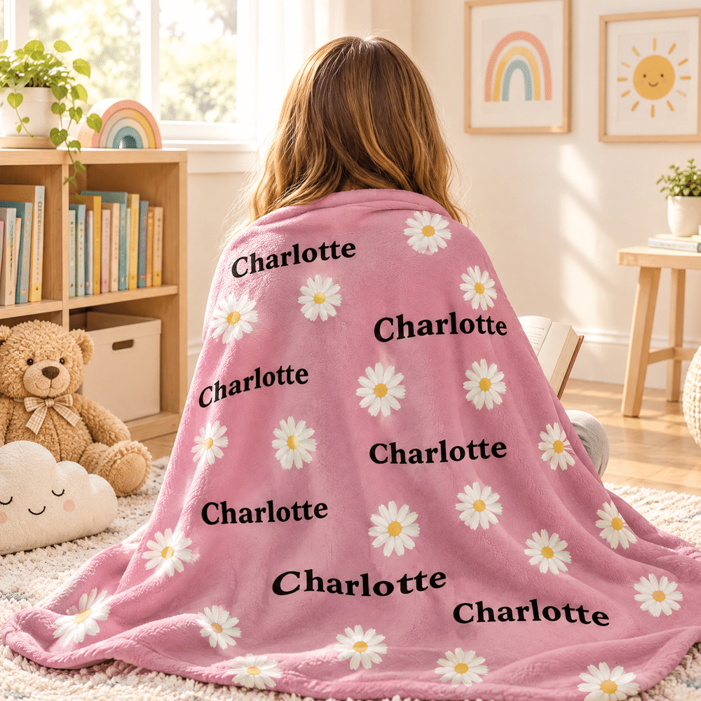 Personalized Playful Star Daisy Heart Moon Soft Throw Blanket with Name Home Decor Birthday Anniversary Gift for Children 7