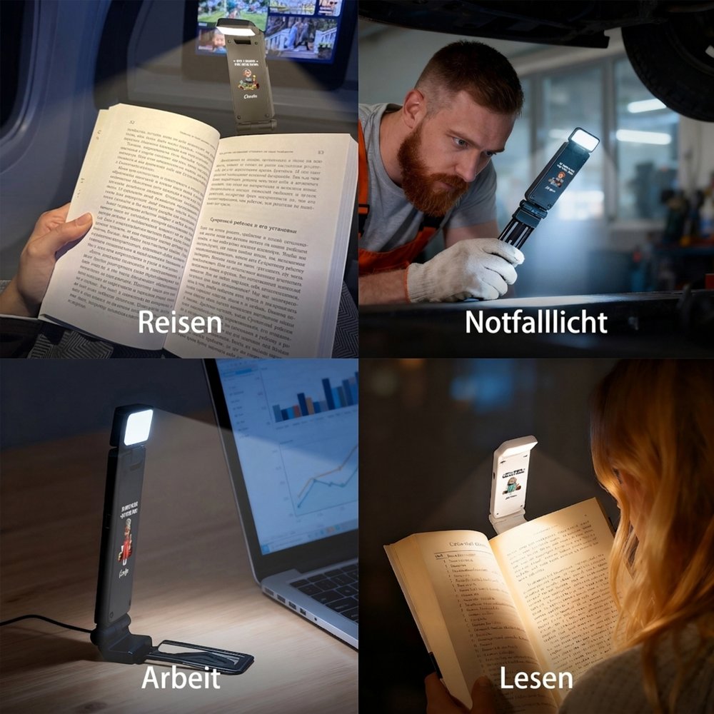 Personalisierte LED-Leselampe mit Namen & Cartoon-Figur | dimmbar & aufladbar | 3 Lichtmode | mit Buchklemme | Geburtstagsgeschenk für Buchliebhaber 9