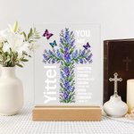 Personalized Cross Bible Verse Birth Flower You Are Loverd Acrylic LED Night Light with Wooden Base Birthday Baptism Gift for Christians Kids