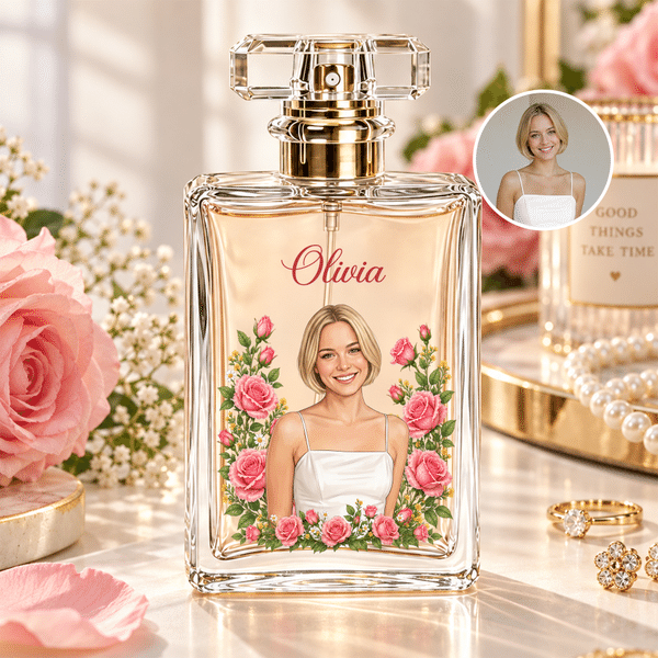 Personalised Birth Flower Portrait Photo Refillable Perfume Bottle with Name Daily Use Birthday Gift for Women Girls