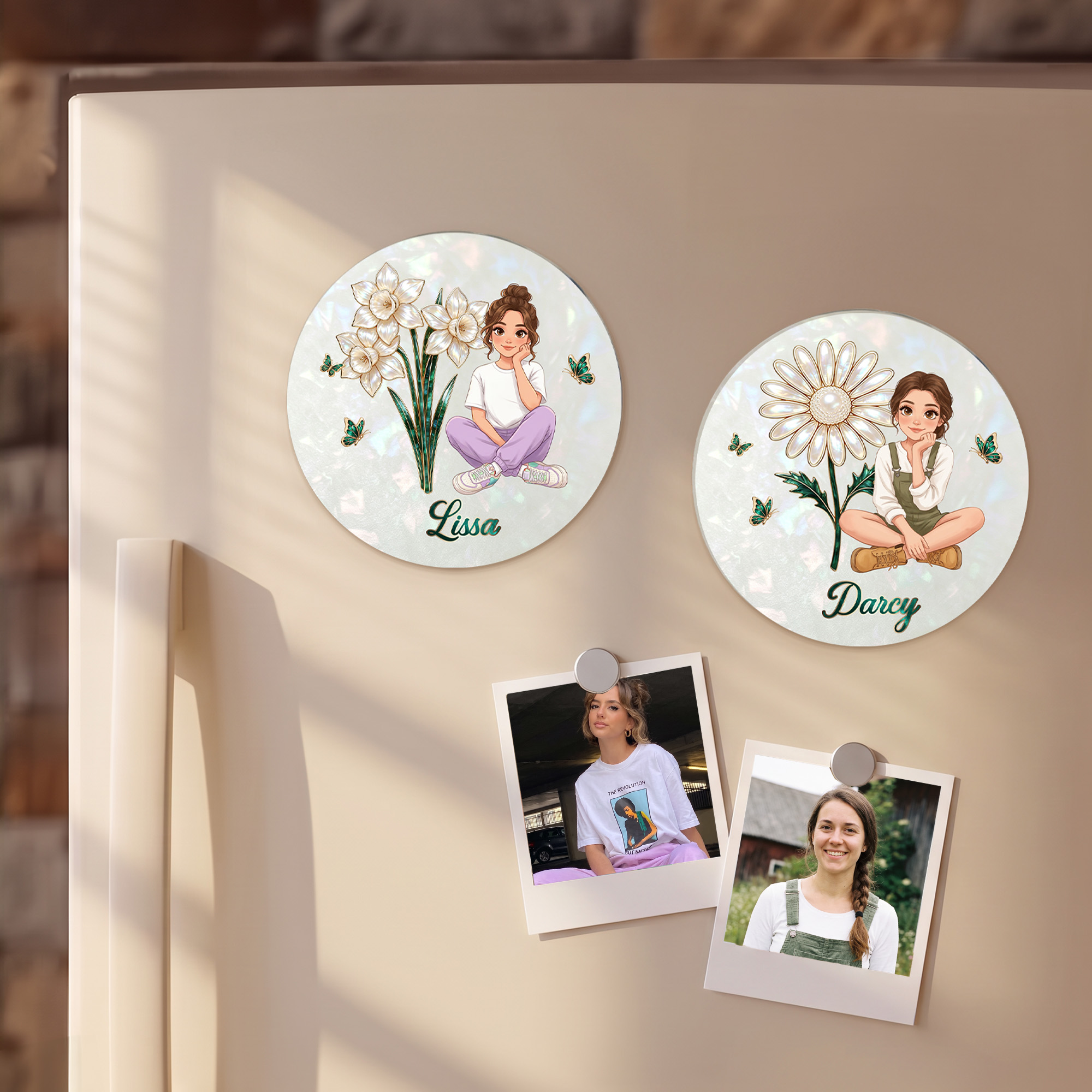 Individuell gestalteter Acryl-Untersetzer mit 3D-Effekt, Geburtsblume und Foto, Kühlschrankmagnet mit Namen – Wohnaccessoire und Geburtstagsgeschenk für Familie und Freunde