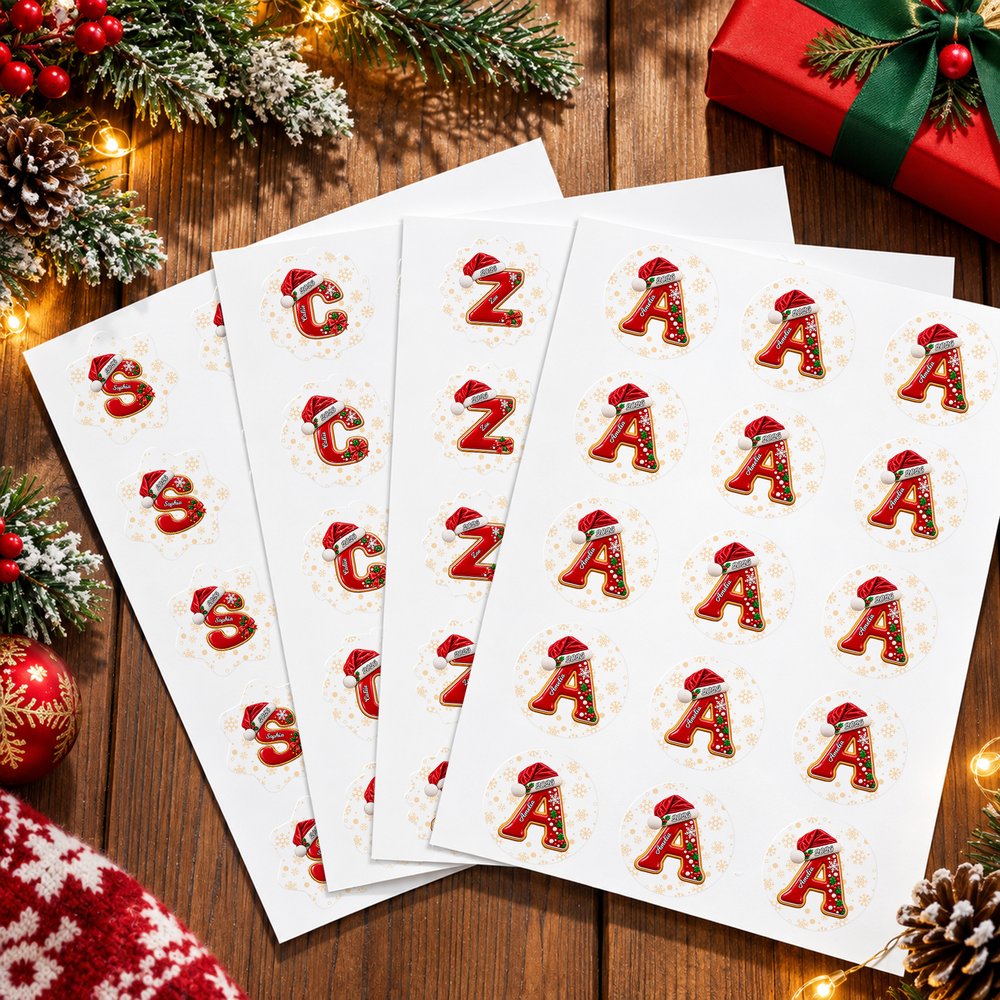 Personalized Santa Hat Initial Christmas 4 Shapes Stickers with Name and Year Gift Decor Christmas Gift for Kids Friends 3