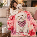 Gepersonaliseerde, zachte plaid met warm aquarelportret van een huisdier en naam – woondecoratie en verjaardagscadeau voor hondenliefhebbers en huisdiereigenaren 4