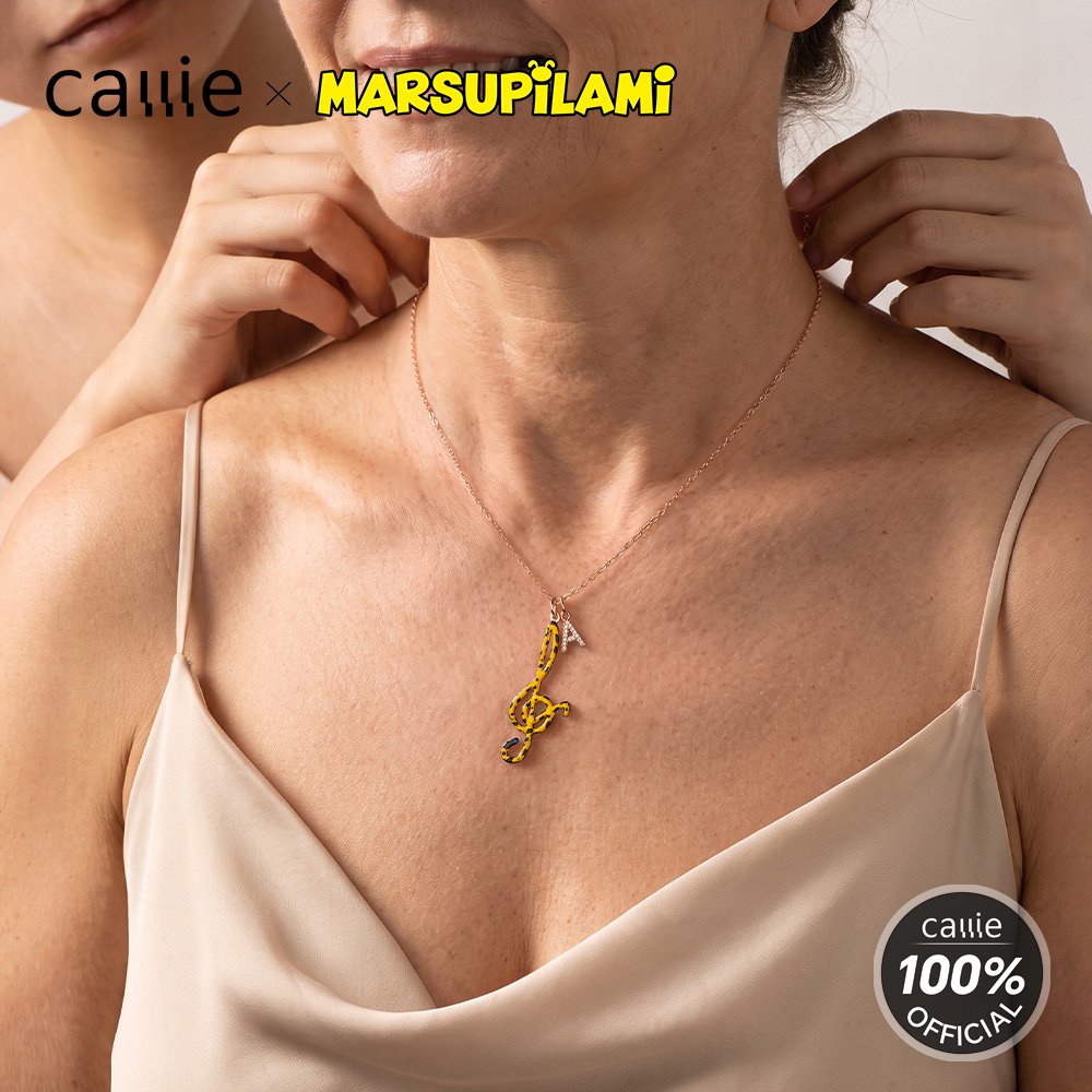 Personalized Cartoon Marsupilami Tail Music Note Sterling Silver Initial Charm Necklace Birthday Gift for Women Girls丨 Callie × Marsupilami® 9
