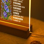 Personalized Cross Bible Verse Birth Flower You Are Loverd Acrylic LED Night Light with Wooden Base Birthday Baptism Gift for Christians Kids