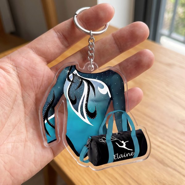 Personalised Gymnastics Leotard Acrylic Bag Charm Keychain with Name Birthday Competition Day Gift for Gymnast Girl