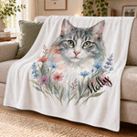 Personalized Watercolor Style Floral Pet Portrait Soft Throw Blanket with Name and Photo Home Decor Christmas Birthday Gift for Pet Owners 3