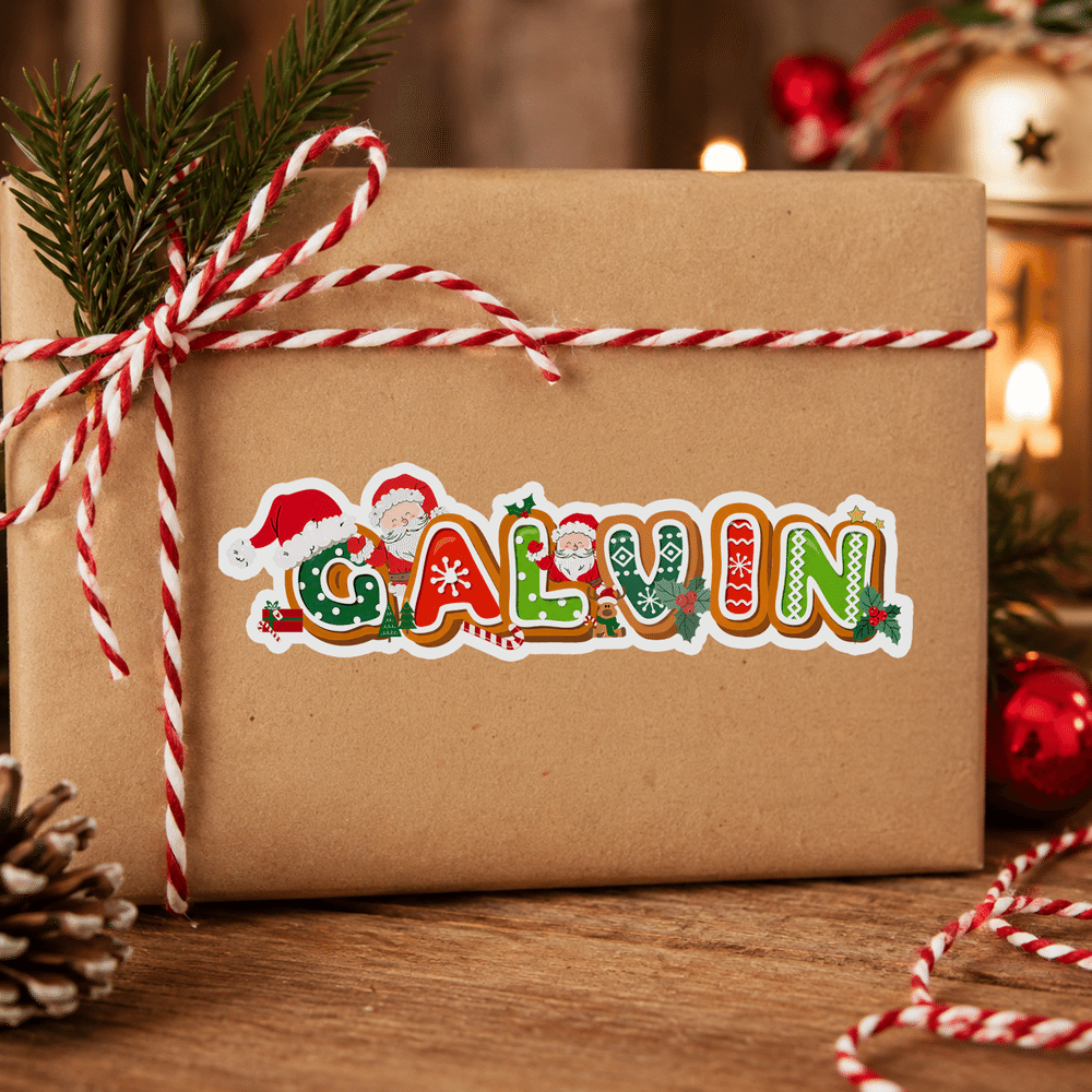 Personalized Santa Claus Christmas Theme Letter Waterproof Sticker with Name Christmas Party Holiday Gift for Kids Friends Family 2