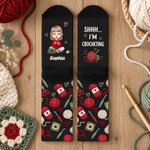 Personalized Cartoon Character Crochet Theme Soft Socks with Name Daily Wear Birthday Gift for Woman Mom Friend