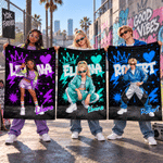 Personalised Graffiti Style Photo Soft Throw Blanket with Name Home Decor Christmas Birthday Gift for Family Friends Graffiti Lovers