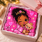 Personalized Cute Black Girl Princess Crown Soft Throw Blanket with Name Bedroom Decor Birthday Gift for Black Girls