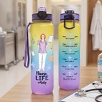 Personalized Nurse Life Photo Gradient BPA-Free 32 oz Water Bottle with Flip-Top Lid and Time Markers Birthday Appreciation Gift for Nurse 3