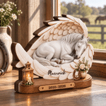 Personalised 3D-Effect Artwork Angel Wings Horse Photo Wooden Plaque with Name and Year Home Decor Pet Memorial Gift for Horse Owners