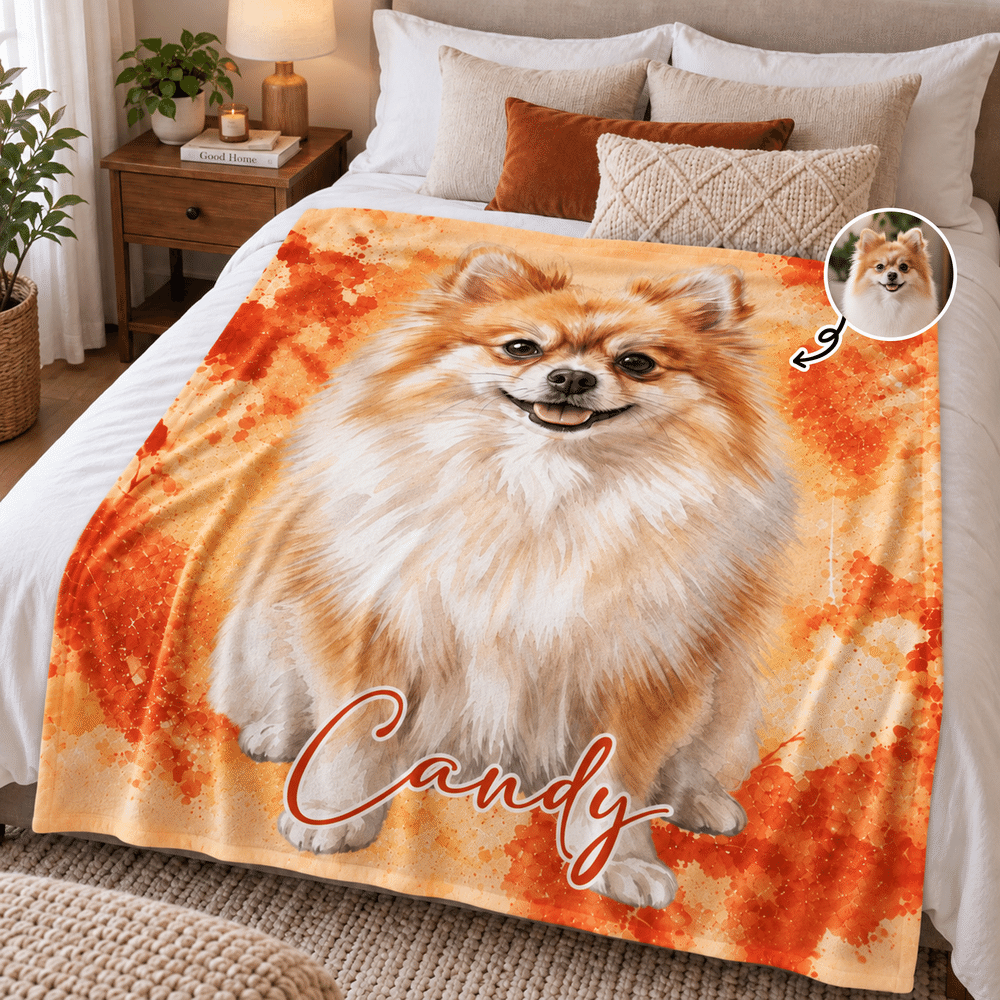 Gepersonaliseerde, zachte plaid met warm aquarelportret van een huisdier en naam – woondecoratie en verjaardagscadeau voor hondenliefhebbers en huisdiereigenaren 5