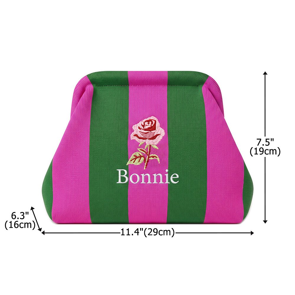 Personalized Multicolour Embroidered Birth Flower Striped Knitted Makeup Bag with Name Birthday Gift for Woman 7