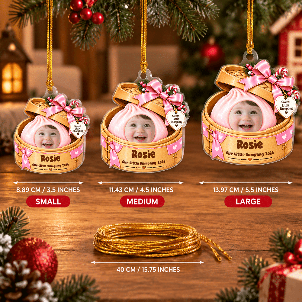 Decorazione natalizia personalizzata in acrilico a forma di gnocchetto al vapore con foto del bambino, nome e anno: decorazione per l'albero di Natale e regalo di Natale per neonati e genitori 10