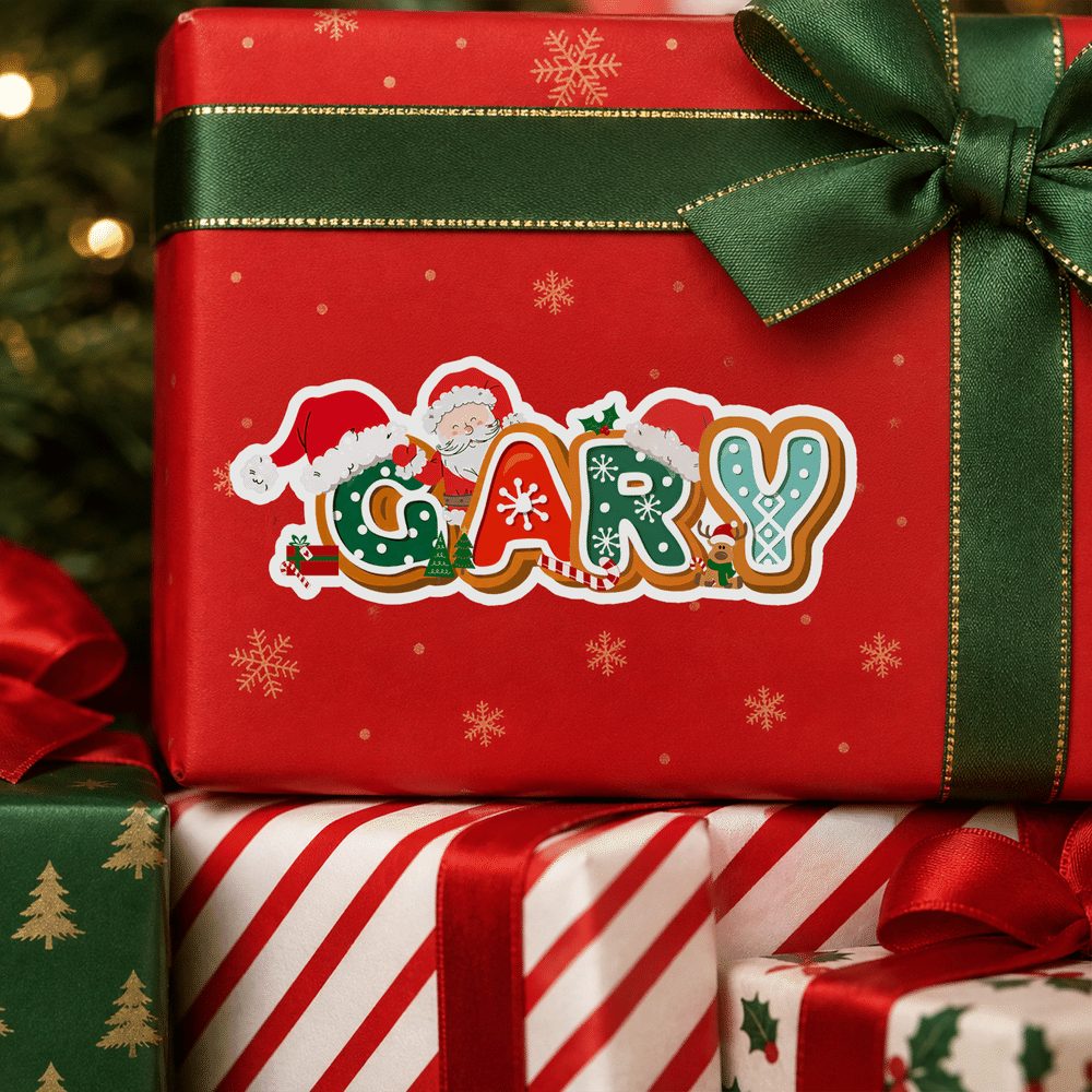 Personalized Santa Claus Christmas Theme Letter Waterproof Sticker with Name Christmas Party Holiday Gift for Kids Friends Family 8