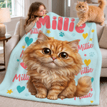 Personalised Cartoon Pet Photo Heart Paw Print Soft Throw Blanket with Name Home Decor Birthday Gift for Pet Owners Lovers