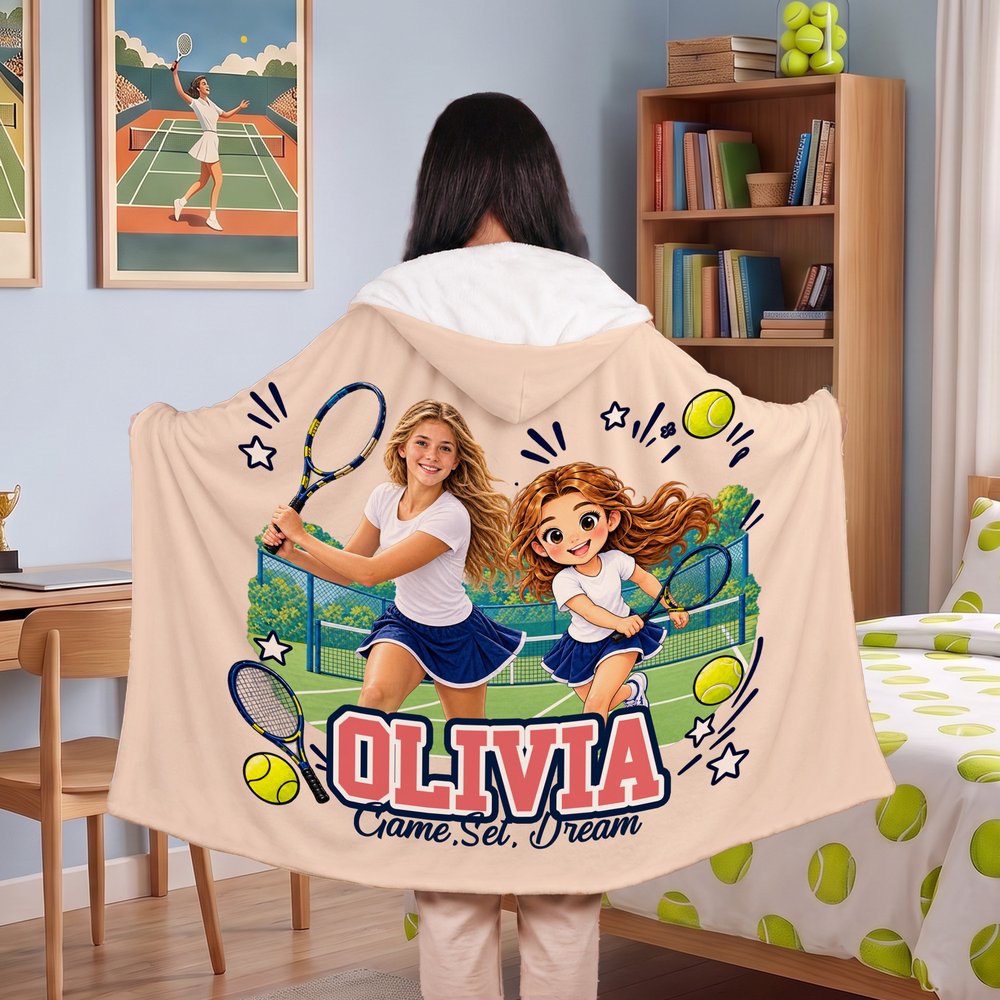 Manta con capucha personalizada con foto de un personaje de dibujos animados relacionado con el deporte, con nombre y texto. Decoración para el hogar. Regalo de cumpleaños, Navidad y otras fiestas para niños y amigos. 2