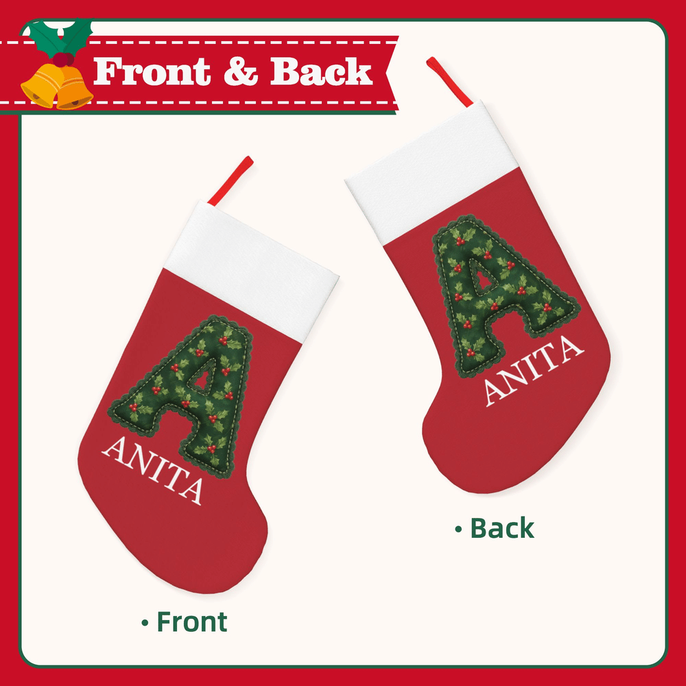 Calza natalizia personalizzata con iniziali multicolori a tema natalizio e nome – Decorazione per la casa – Regalo di Natale per bambini e famiglia 6