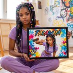 Gepersonaliseerde, trendy fotodoeken in olieverfstijl met graffiti-motief, voorzien van naam en jaartal – woondecoratie en verjaardagscadeau voor graffitiliefhebbers 7