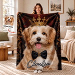 Personalised Court Oil Painting Style Pet Photo Soft Throw Blanket with Name Home Decor Birthday Anniversary Gift for Dog Cat Pet Owner Lover
