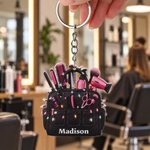 Personalized 3D-Effect Art Hairstylist Keychain with Name Hair Tools Salon Bag Appreciation Birthday Gift for Hairdressers