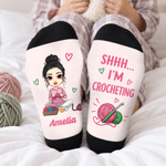 Personalized Cartoon Character Crochet Theme Soft Socks with Name Daily Wear Birthday Gift for Woman Mom Friend