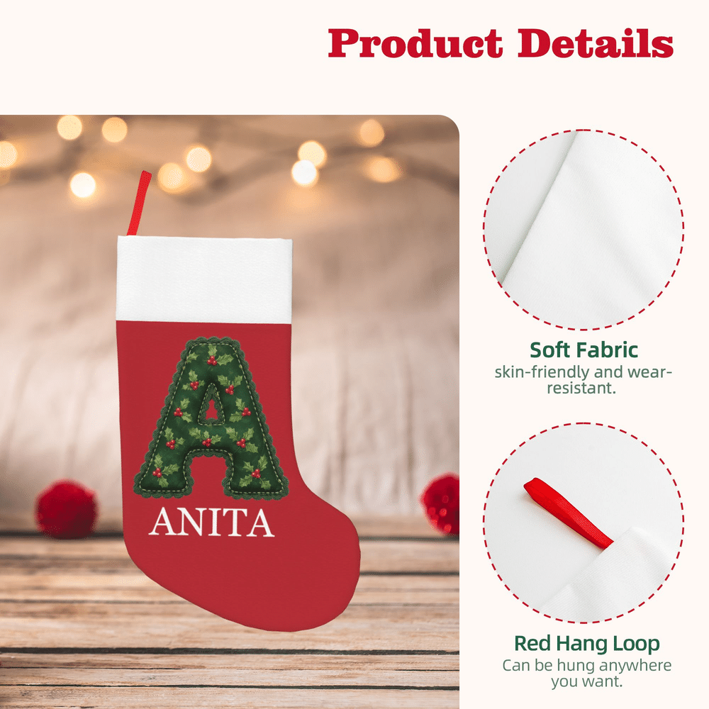 Calza natalizia personalizzata con iniziali multicolori a tema natalizio e nome – Decorazione per la casa – Regalo di Natale per bambini e famiglia 7