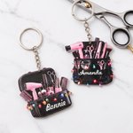 Personalized 3D-Effect Art Hairstylist Keychain with Name Hair Tools Salon Bag Appreciation Birthday Gift for Hairdressers