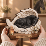 Personalised 3D-Effect Artwork Angel Wings Horse Photo Wooden Plaque with Name and Year Home Decor Pet Memorial Gift for Horse Owners