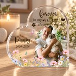 Personalized Forever In My Heart Pet Photo Heart Shaped Floral Acrylic Plaque with Name Memorial Sympathy Gift for Dog Cat Lovers
