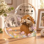Personalized Forever In My Heart Pet Photo Heart Shaped Floral Acrylic Plaque with Name Memorial Sympathy Gift for Dog Cat Lovers