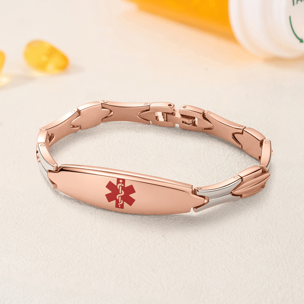 Personalised The Star of Life Medical Alert ID Bracelet with Engraved Text Emergency First Aid Birthday Gift for Women Patients