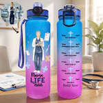 Personalized Nurse Life Photo Gradient BPA-Free 32 oz Water Bottle with Flip-Top Lid and Time Markers Birthday Appreciation Gift for Nurse 1
