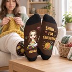 Personalized Cartoon Character Crochet Theme Soft Socks with Name Daily Wear Birthday Gift for Woman Mom Friend