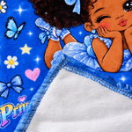 Personalized Cute Black Girl Princess Crown Soft Throw Blanket with Name Bedroom Decor Birthday Gift for Black Girls