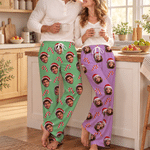 Personalized Candy Cane Santa Hat Cartoon Face Photo Soft Pajama Pants with Elastic Waistband Christmas Gift for Kids Family Friends