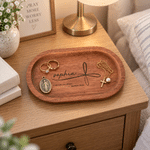 Personalized Cross & Bible Verse Wooden Rosary Tray with Name and Text First Communion Baptism Gift for Christian Family Kid