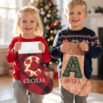 Calza natalizia personalizzata con iniziali multicolori a tema natalizio e nome – Decorazione per la casa – Regalo di Natale per bambini e famiglia 5