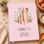 Personalised Minimalist Embroidery Effect Artwork Birth Flower Notebook with Name Kitchen Use Birthday Gift for Cooking Lovers Mum