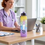 Personalized Nurse Life Photo Gradient BPA-Free 32 oz Water Bottle with Flip-Top Lid and Time Markers Birthday Appreciation Gift for Nurse 4