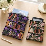 Personalised Vintage Birth Flower Floral Bookshelf Design Zipper Book Sleeve with Name Birthday Club Gift for Readers Bookworms 2