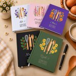 Personalised Minimalist Embroidery Effect Artwork Birth Flower Notebook with Name Kitchen Use Birthday Gift for Cooking Lovers Mum