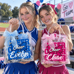 Personalized Cheer Bow Cheerleading Theme Clear Gift Bag with Name and Ribbon Cheer Competition Birthday Gift for Cheerleaders Girls