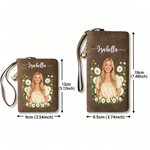 Personalized Birth Flower Aesthetic Photo PU Leather Tri-Fold Wallet with Wrist Strap and Name Daily Use Birthday Gift for Besties Friends Family