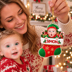 Personalised Christmas Snow Gift Stocking Toy Box Face Photo Acrylic Ornament with Name Home Decor Christmas Holiday Gift for Family Friends